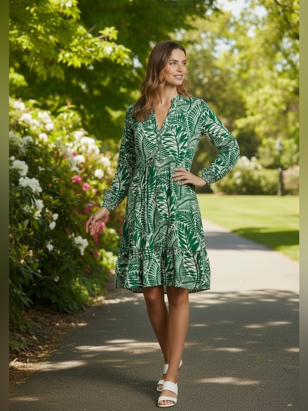 Rachel Zoe Green and White Leaf-Print Tunic Dress with POCKETS!!!